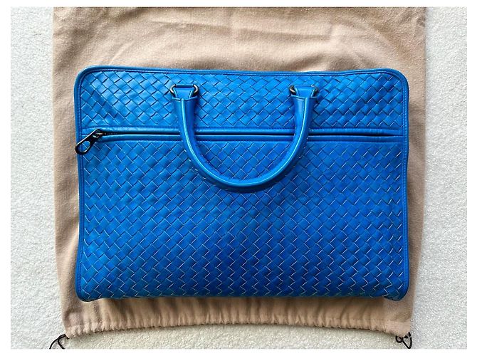 Bottega Veneta Valigetta in Pelle Intrecciata Blu - vista 2