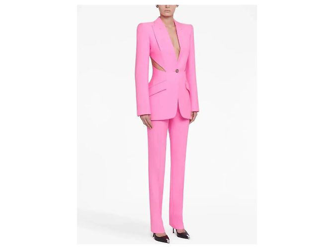 Alexander McQueen Pink Wool Slashed Cut-out Blazer Jacket - view 5