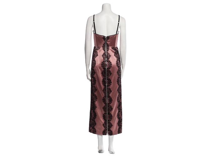 Vestido maxi Gucci de seda duchesse con encaje negro rosa melocotón - vista 3