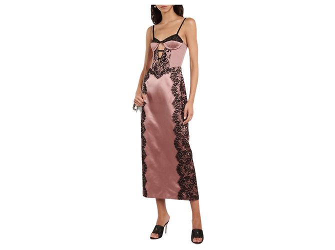 Vestido maxi Gucci de seda duchesse con encaje negro rosa melocotón - vista 6