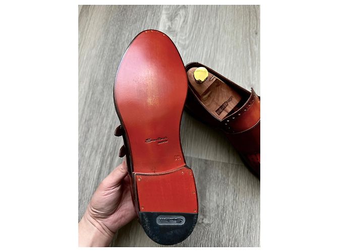 Mocassini Santoni in pelle marrone e bordeaux con nappe Caramello - vista 4