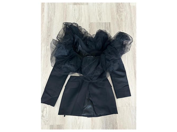 Giacca Blazer Alexander McQueen in Tulle e Barathea Nera Nero - vista 2