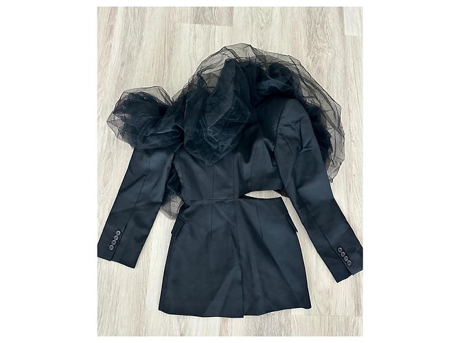 Giacca Blazer Alexander McQueen in Tulle e Barathea Nera Nero - vista 5