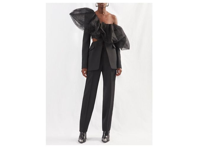 Giacca Blazer Alexander McQueen in Tulle e Barathea Nera Nero - vista 8