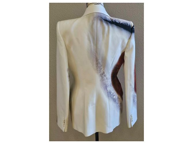 Completo Alexander McQueen Blazer e Pantaloni Avorio Nero Bianco Beige Bordò - vista 2