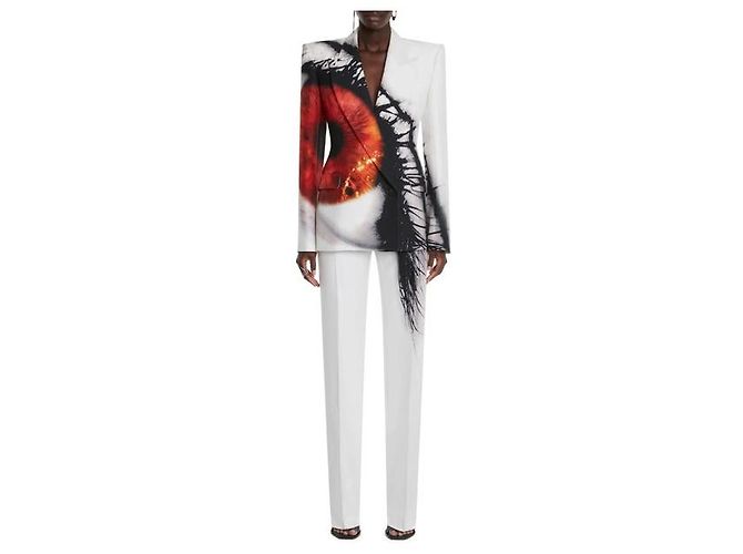 Completo Alexander McQueen Blazer e Pantaloni Avorio Nero Bianco Beige Bordò - vista 6