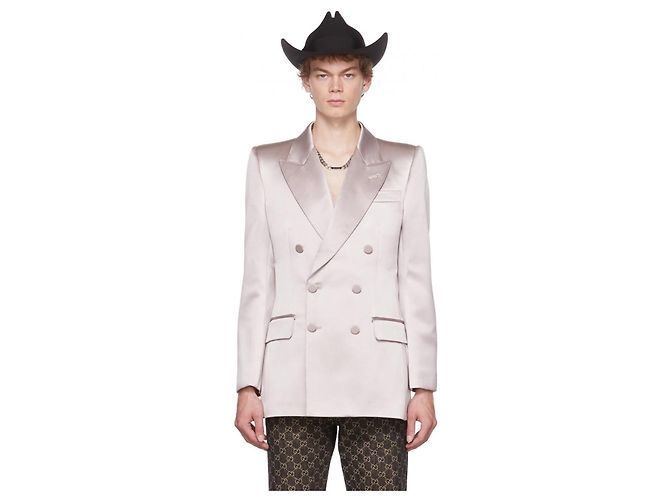 Gucci Seidensatin Doppelbrustjacke Rosa Champagner Pink Fleisch - Ansicht 6