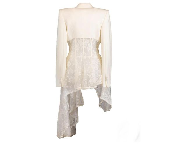 Blazer Corsé Drapeado de Encaje Alexander McQueen Beige Blanco - vista 2