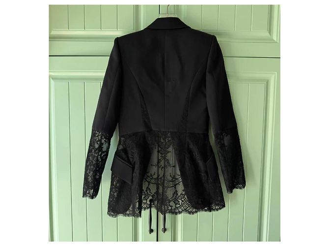Blazer Alexander McQueen in lana e pizzo nero - vista 2