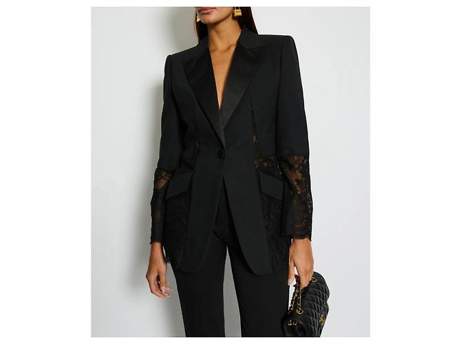 Blazer Alexander McQueen in lana e pizzo nero - vista 6