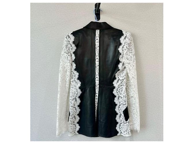 Giacca Alexander McQueen in pelle nera e pizzo bianco Nero - vista 2