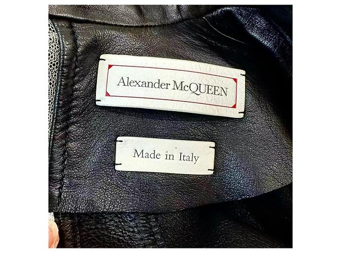 Giacca Alexander McQueen in pelle nera e pizzo bianco Nero - vista 3