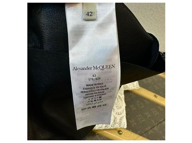 Giacca Alexander McQueen in pelle nera e pizzo bianco Nero - vista 4