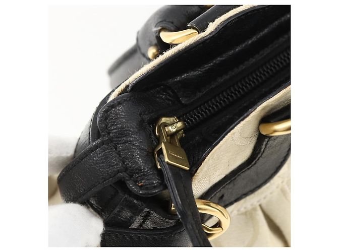 Borsa a mano Salvatore Ferragamo in tela beige e nera Auth ka2979 Nero - vista 10