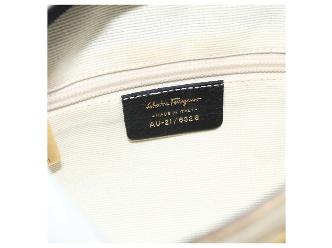 Borsa a mano Salvatore Ferragamo in tela beige e nera Auth ka2979 Nero - vista 12