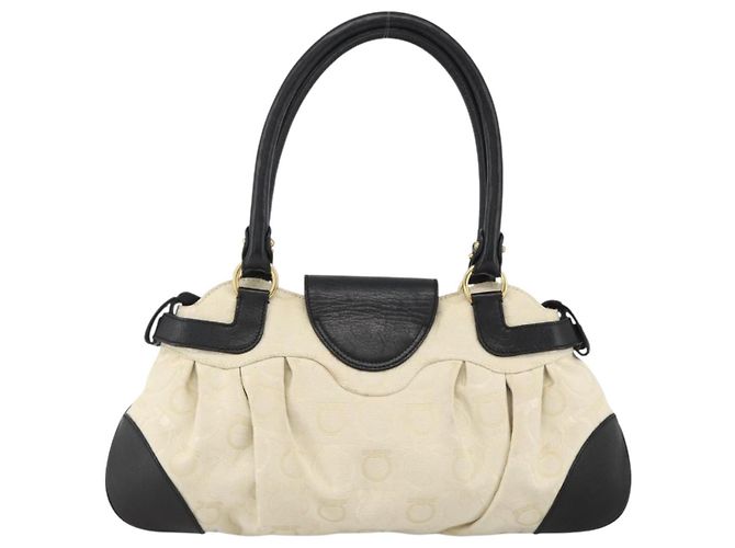 Borsa a mano Salvatore Ferragamo in tela beige e nera Auth ka2979 Nero - vista 2