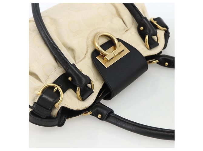 Borsa a mano Salvatore Ferragamo in tela beige e nera Auth ka2979 Nero - vista 6