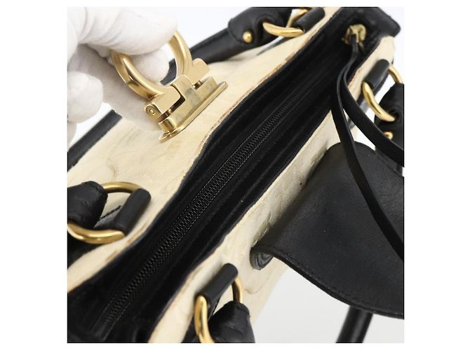 Borsa a mano Salvatore Ferragamo in tela beige e nera Auth ka2979 Nero - vista 7