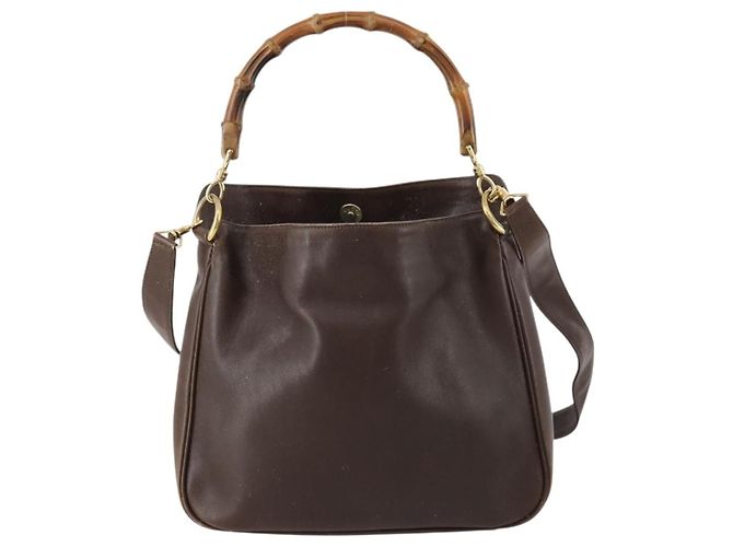 Borsa a mano in pelle Gucci Bamboo 2way marrone oro 001 3444 1638 Auth bs33606 D'oro - vista 2