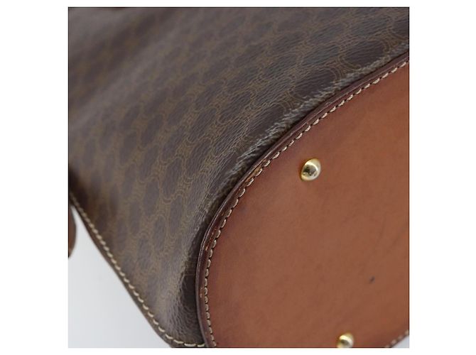 Céline CELINE Macadam Canvas Hand Bag PVC Leather 2way Brown Gold Auth ka2994 Golden - view 16