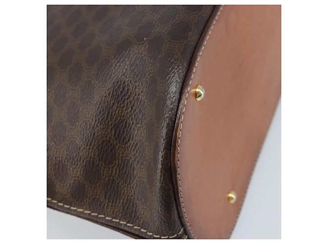 Céline CELINE Macadam Canvas Hand Bag PVC Leather 2way Brown Gold Auth ka2994 Golden - view 18