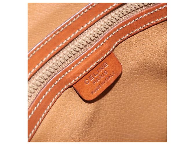 Céline CELINE Macadam Canvas Hand Bag PVC Leather 2way Brown Gold Auth ka2994 Golden - view 19