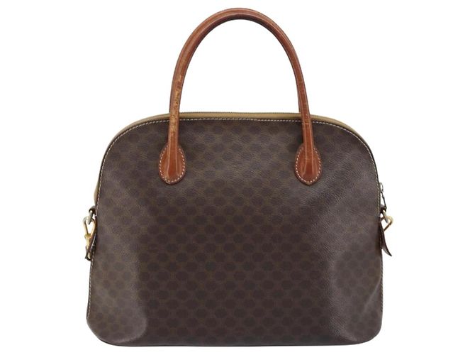 Céline CELINE Macadam Canvas Hand Bag PVC Leather 2way Brown Gold Auth ka2994 Golden - view 2