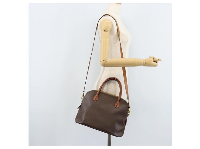 Céline CELINE Macadam Canvas Hand Bag PVC Leather 2way Brown Gold Auth ka2994 Golden - view 24