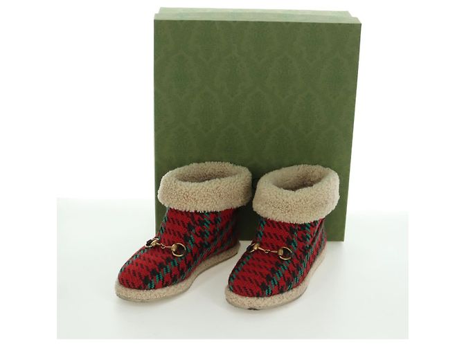 Botas Horsebit GUCCI Moutón Rojo Oro Auth ARZ016M Roja Dorado - vista 12