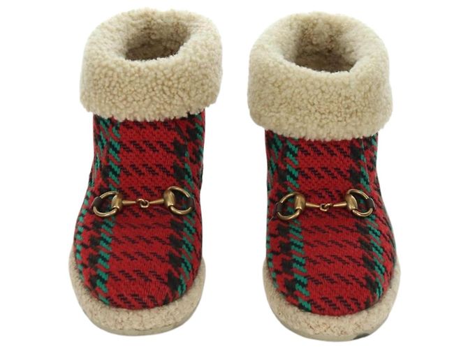 Botas Horsebit GUCCI Moutón Rojo Oro Auth ARZ016M Roja Dorado - vista 13
