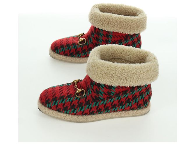 Botas Horsebit GUCCI Moutón Rojo Oro Auth ARZ016M Roja Dorado - vista 3