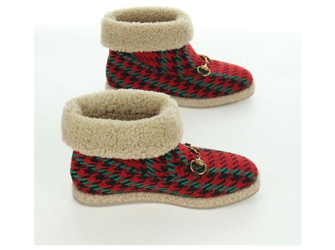 Botas Horsebit GUCCI Moutón Rojo Oro Auth ARZ016M Roja Dorado - vista 4