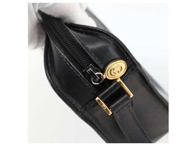 Borsa a Spalla in Pelle Nera e Oro GUCCI 007 256 0051 Auth 174016 Nero D'oro - vista 10