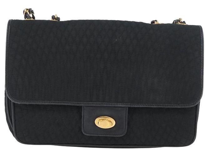 BALLY Borsa a Spalla a Catena Trapuntata in Nylon Nero e Oro Auth 160374 D'oro - vista 13