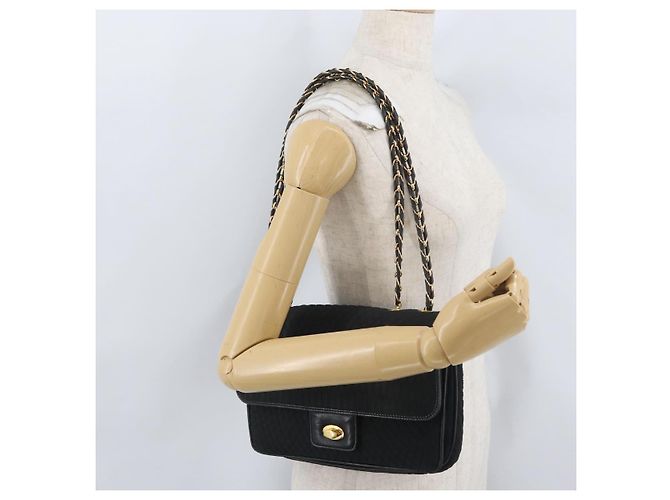 BALLY Borsa a Spalla a Catena Trapuntata in Nylon Nero e Oro Auth 160374 D'oro - vista 25