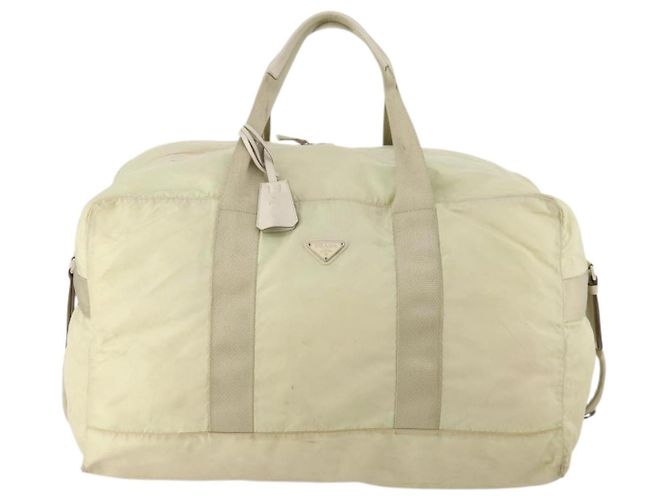 Borsa Boston Prada in nylon crema beige Auth ti3742 Crudo - vista 13