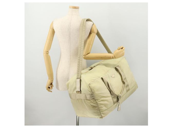 Borsa Boston Prada in nylon crema beige Auth ti3742 Crudo - vista 26