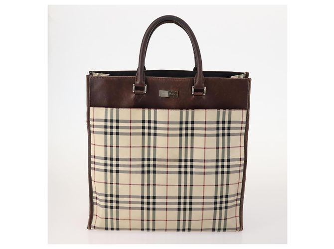 Borsa in pelle e nylon Burberry Nova Check Blue Label 5 pezzi blu marrone Auth mr2107 Beige - vista 2