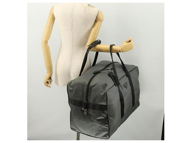 Borsa Boston PRADA in nylon grigio argento autentica am10771 Marrone - vista 22