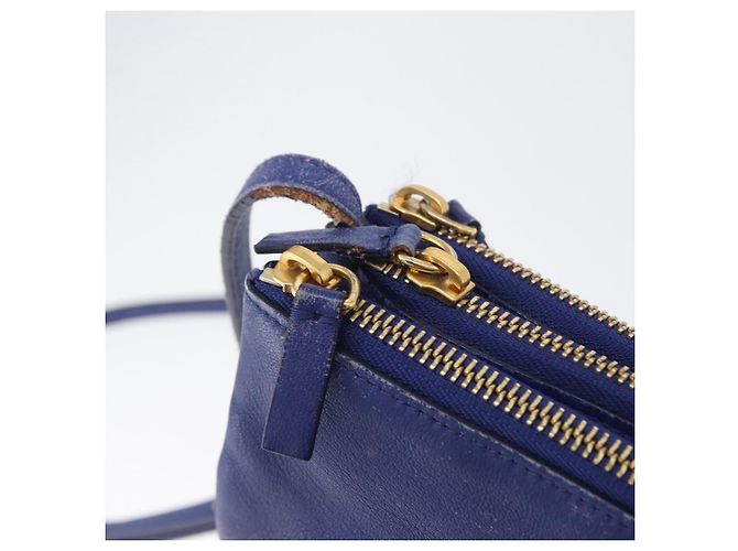 Céline Borsa a Spalla CELINE Trio in Pelle Blu Oro Auth ep13474 D'oro - vista 10