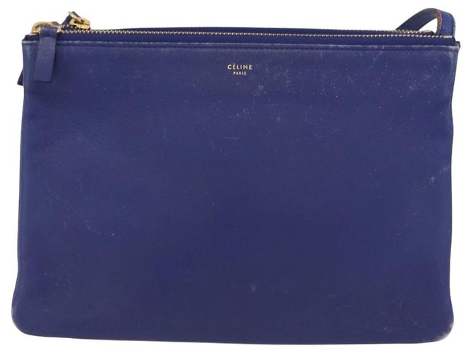 Céline Borsa a Spalla CELINE Trio in Pelle Blu Oro Auth ep13474 D'oro - vista 13