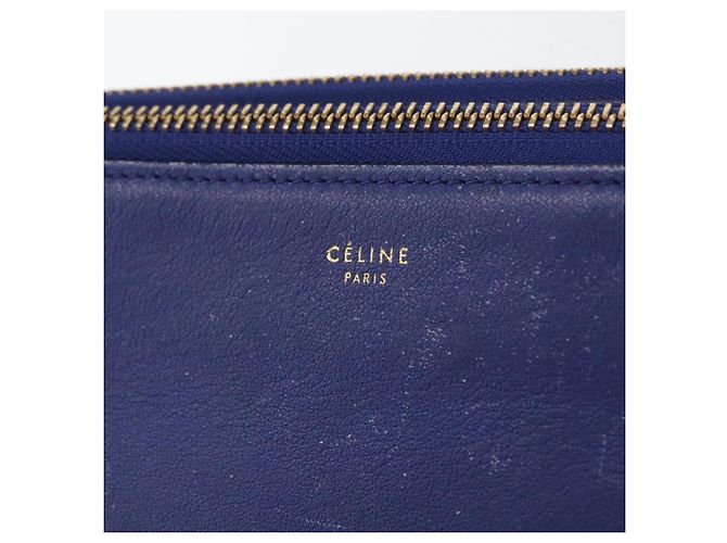 Céline Borsa a Spalla CELINE Trio in Pelle Blu Oro Auth ep13474 D'oro - vista 17