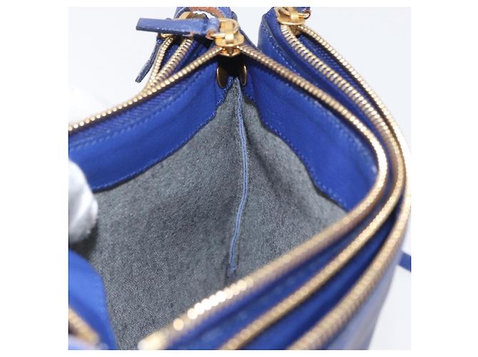 Céline Borsa a Spalla CELINE Trio in Pelle Blu Oro Auth ep13474 D'oro - vista 19