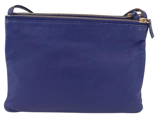 Céline Borsa a Spalla CELINE Trio in Pelle Blu Oro Auth ep13474 D'oro - vista 2
