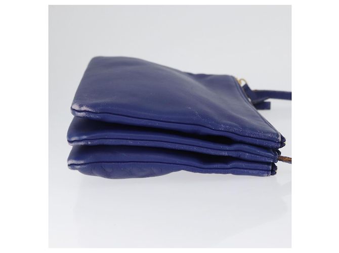 Céline Borsa a Spalla CELINE Trio in Pelle Blu Oro Auth ep13474 D'oro - vista 3