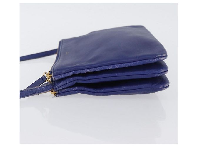 Céline Borsa a Spalla CELINE Trio in Pelle Blu Oro Auth ep13474 D'oro - vista 4