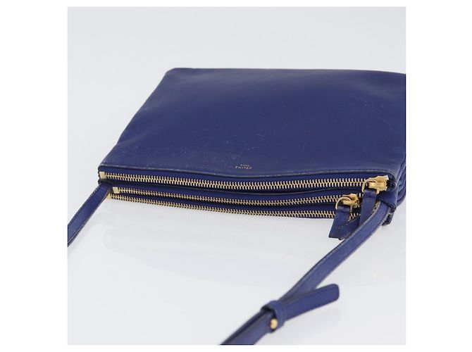 Céline Borsa a Spalla CELINE Trio in Pelle Blu Oro Auth ep13474 D'oro - vista 6