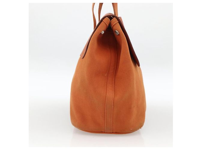 Hermès HERMES Valparaiso MM Handtasche Canvas Leder Orange Silber Auth ka2867 - Ansicht 3