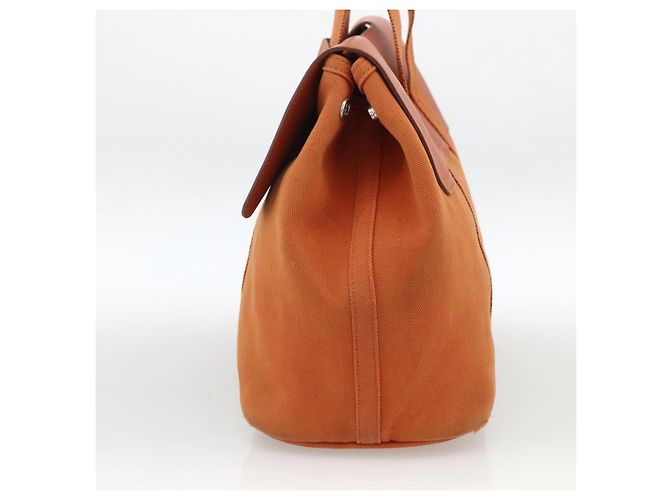 Hermès HERMES Valparaiso MM Handtasche Canvas Leder Orange Silber Auth ka2867 - Ansicht 4