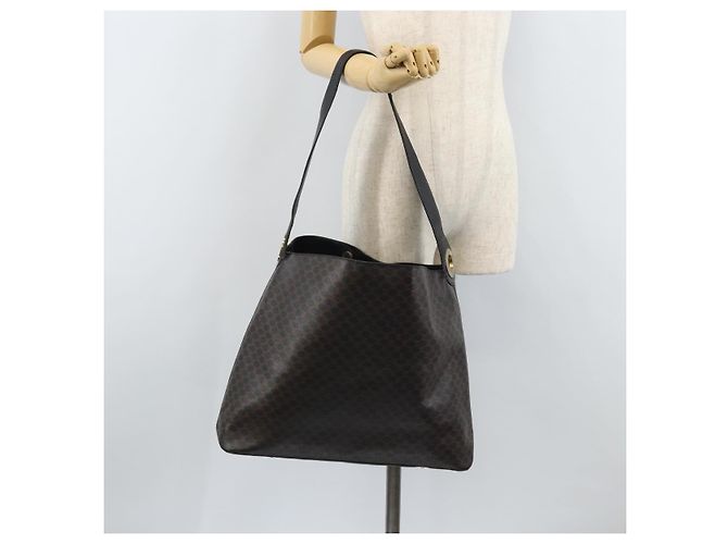 Céline Borsa a spalla in tela Macadam CELINE in pelle PVC nera e oro Auth fm5227 Nero D'oro - vista 23